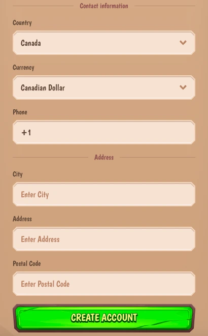 Ekran rejestracji w aplikacji Stonevegas