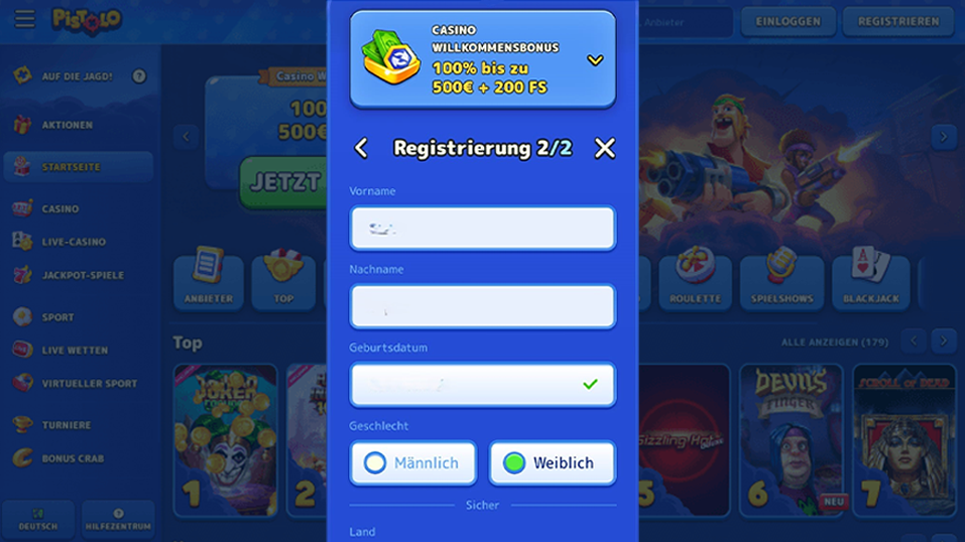 Screenshot von Pistolo Casino Interface