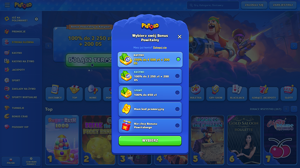 Pistolo Casino Registrierungsprozess Screenshot