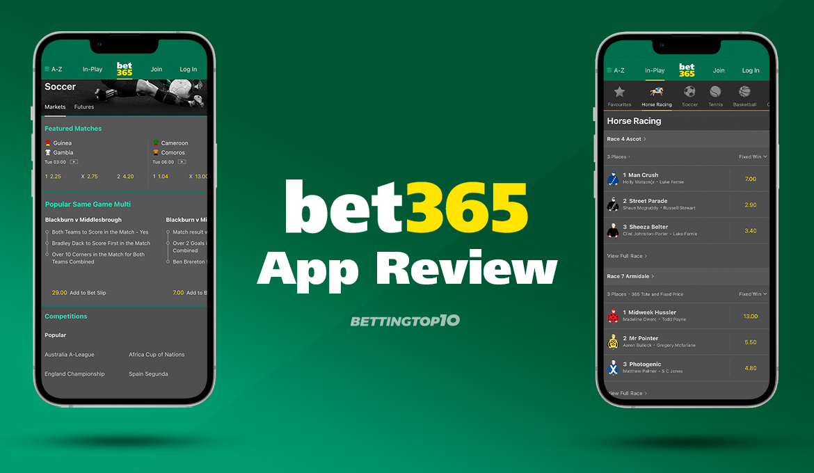 Interfața platformei Bet365 pe dispozitiv mobil